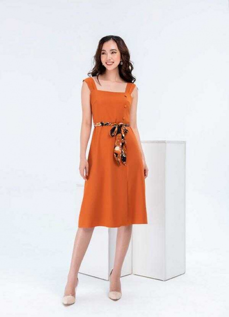 váy đầm đẹp nhất hcm, bst mẫu đầm màu cam sang chảnh đón xuân 2021