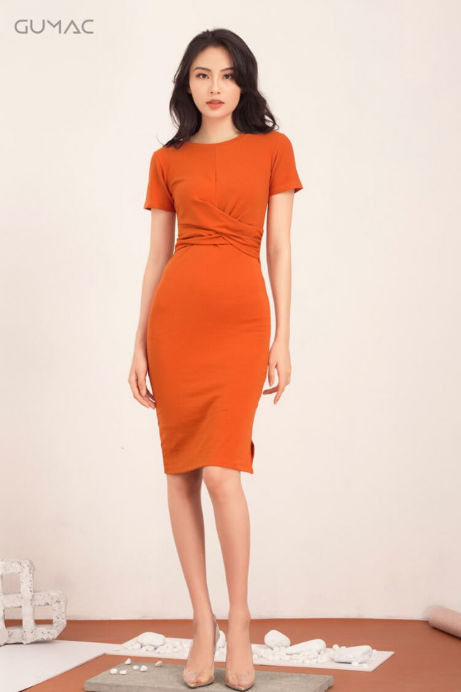 váy đầm đẹp nhất hcm, bst mẫu đầm màu cam sang chảnh đón xuân 2021