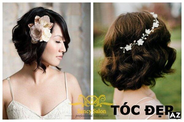 kiểu tóc, bst các kiểu tóc cô dâu ngắn đẹp cực xinh trong ngày cưới