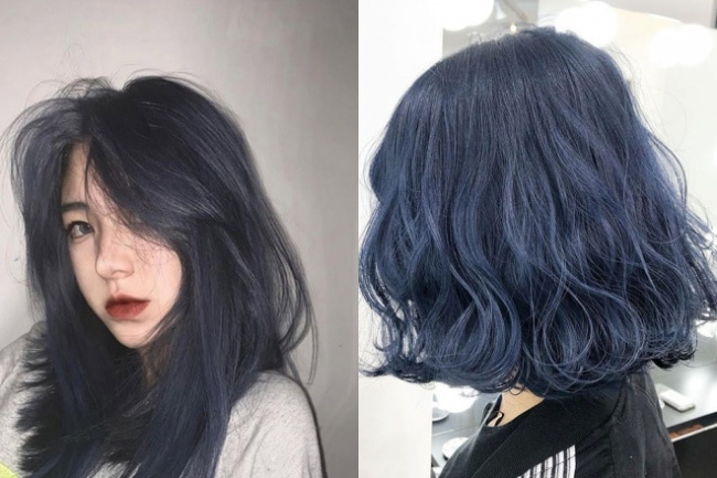 kiểu tóc, [review] nhuộm tóc màu xanh đen dương, xanh rêu khói 2021 cho nam, nữ
