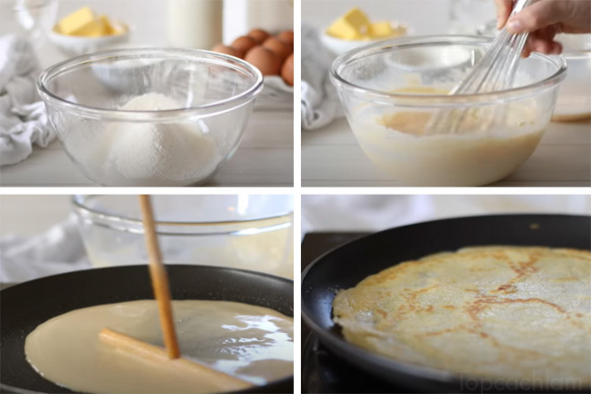 làm bánh crepe, cách làm bánh, bánh crepe sầu riêng, cách làm bánh crepe sầu riêng thơm nức mũi