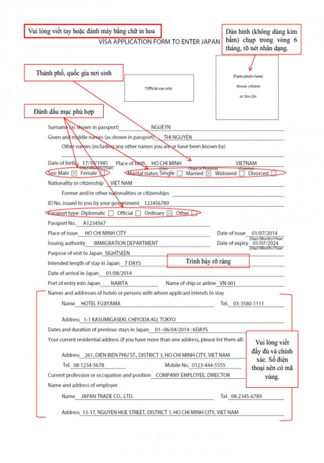 cách khai form xin visa nhật chuẩn nhất