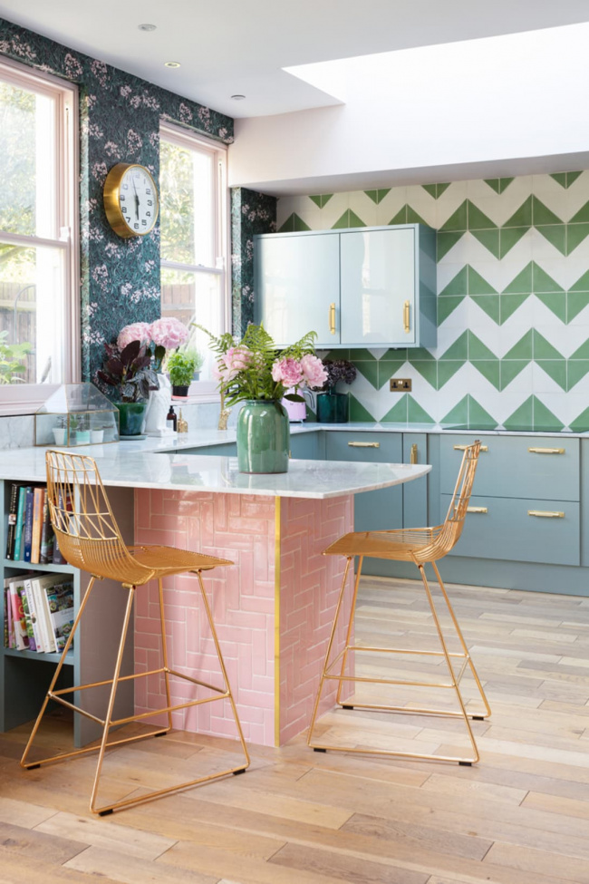 thiết kế phòng bếp ngọt ngào với tông màu pastel