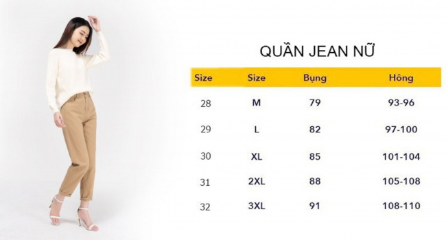 Cách chọn size quần jean nữ chuẩn Việt Nam,US,UK,EU