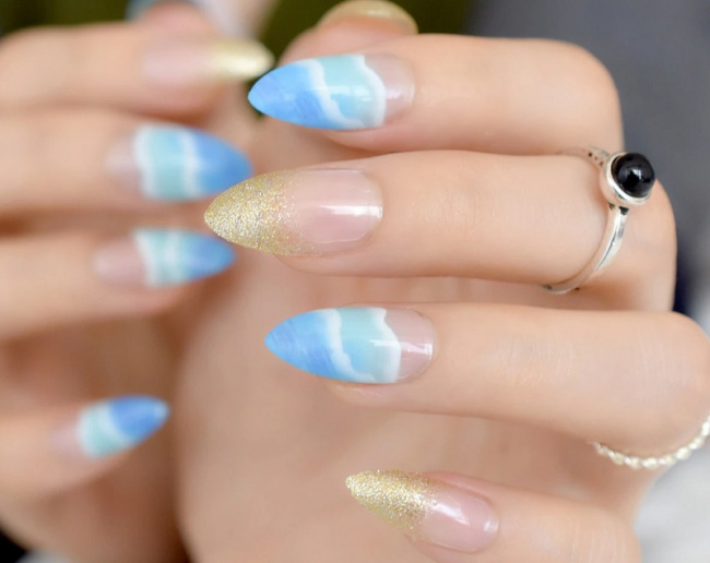 nail đẹp, mẫu nail màu xanh dương nhạt cực đẹp cho nàng tự tin đón hè