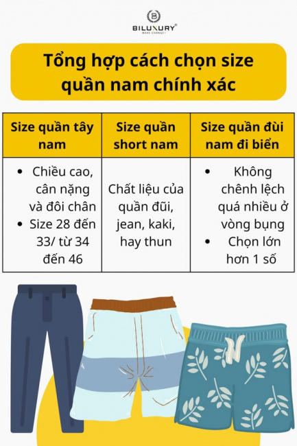 bảng size quần nam và cách chọn size quần nam chuẩn xác nhất