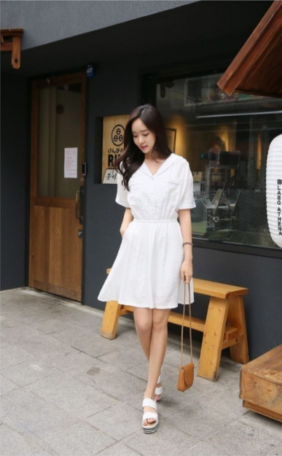 Váy cưới Hàn Quốc đơn giản thiết kế tay ngắn #1073