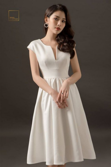Đầm ren trắng dự tiệc dáng dài qua gối KK140-06 | Thời trang công sở K&K  Fashion