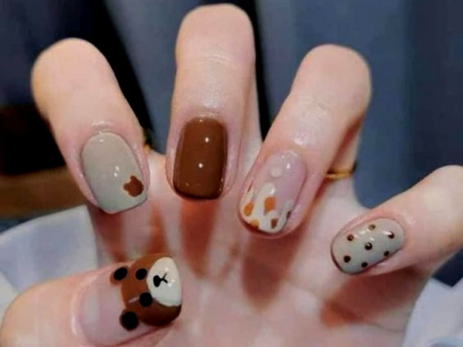 nail đẹp, 50 mẫu nail gấu brown xinh xắn nhất cho phái đẹp