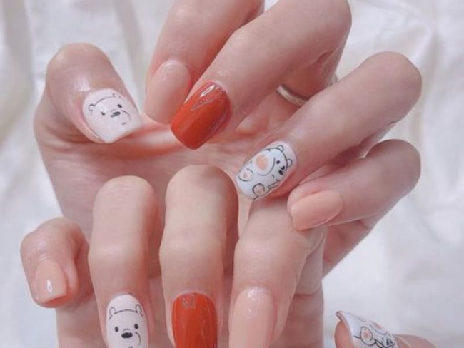 nail đẹp, 50 mẫu nail gấu brown xinh xắn nhất cho phái đẹp