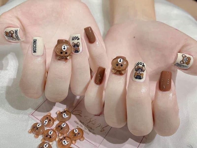 nail đẹp, 50 mẫu nail gấu brown xinh xắn nhất cho phái đẹp