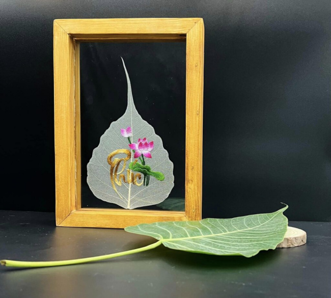 bodhi leaf, embroidery on bodhi leaves, hand embroidery, hanoi, make hundreds of dollars from fallen leaves