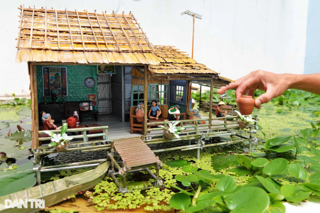 an giang, southern stilt house, starting a business, turn chopsticks, and cardboard… into a miniature house on stilts, sell one, and earn hundreds of dollars