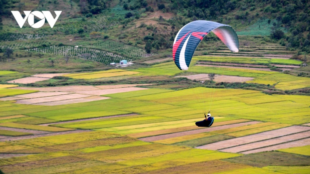 crater, organizers, sport, tourists, volcano, wildflowers, experience flying over the crater of the chu dang ya volcano