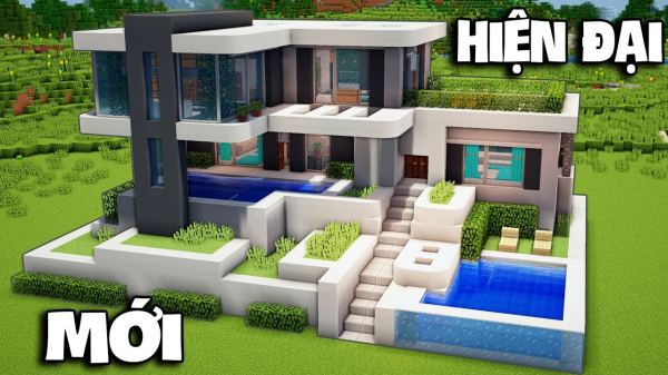 Cách xây nhà biệt thự hiện đại Minecraft Pe 2 tầng đẹp kiểu mới