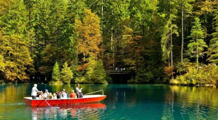 du lịch, châu âu, ngẩn ngơ trước khung cảnh mùa thu của hồ blausee