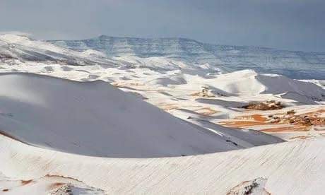 Tuyết rơi phủ trắng một vùng sa mạc Sahara