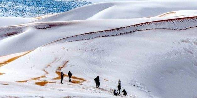 sa mạc sahara, tuyết rơi phủ trắng một vùng sa mạc sahara