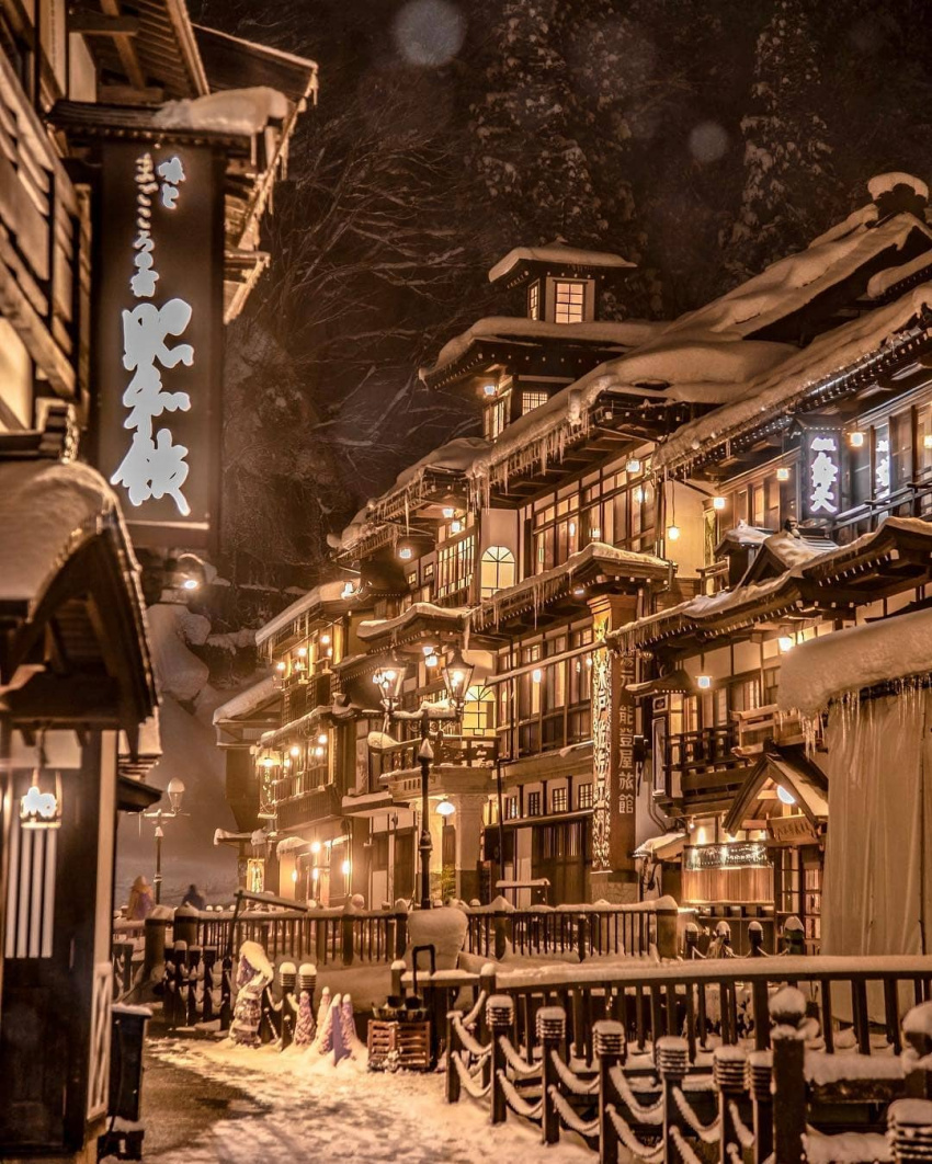 ginzan onsen, tour nhật bản, trải nghiệm mùa đông như cổ tích tại ginzan onsen nhật bản