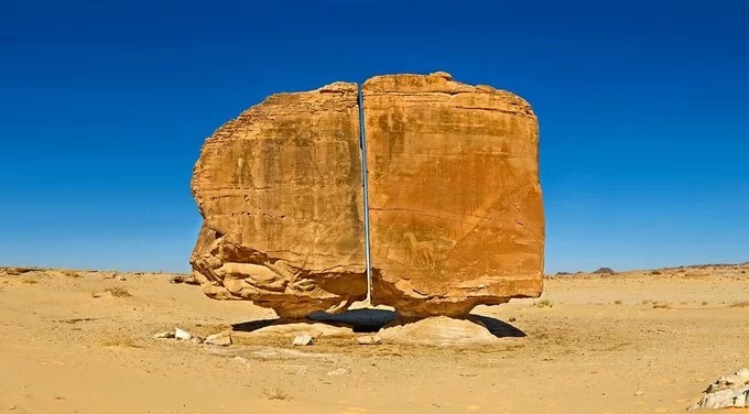 arab saudi, du lịch arab saudi, khối đá al naslaa, vết cắt bí ẩn chia đôi khối đá hàng nghìn năm tuổi ở arab saudi