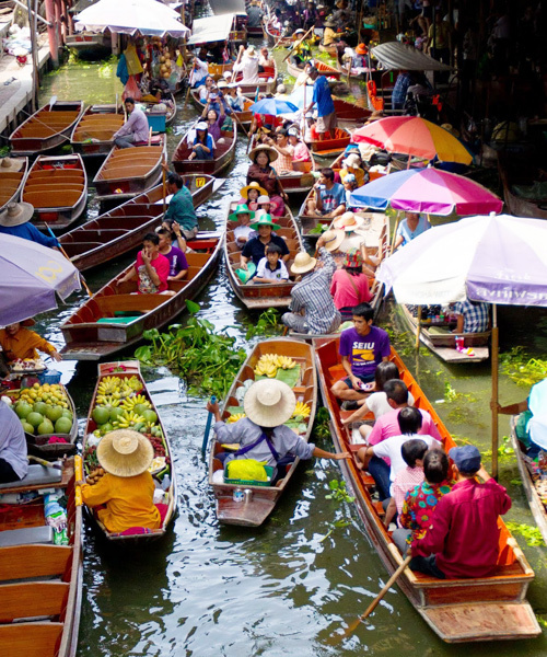 chợ nổi damnoen saduak, du lịch bangkok, khách sạn bangkok, 5 chợ nổi nhất định phải tham quan khi tới thái lan