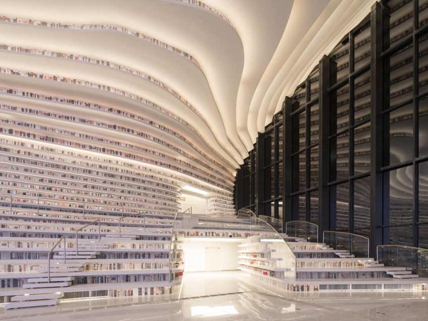 Ngắm kiến trúc độc đáo của thư viện khổng lồ ở Thiên Tân
