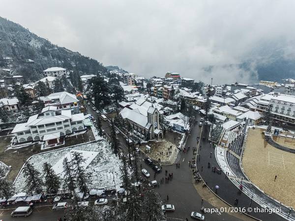 du lịch sapa, khách sạn sapa, tuyết rơi sapa, sapa chìm trong tuyết nhìn từ camera bay