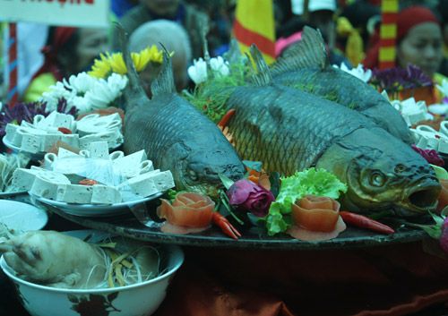 ẩm thực, di sản văn hóa, du lịch thái bình, lễ hội - sự kiện, độc đáo thi cỗ cá ở lễ hội đền trần thái bình