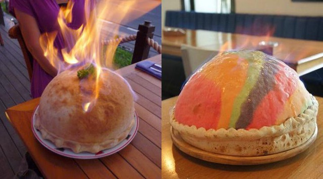 pizza núi lửa, pizza bốc cháy, món bánh pizza “nóng bỏng” bốc cháy ngùn ngụt ngay giữa nhà hàng