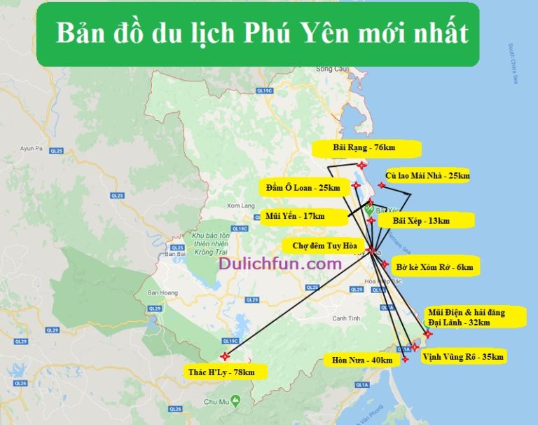 Bản đồ du lịch Phú Yên 2022 cụ thể hình ảnh, khoảng cách