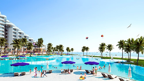 đặt phòng, resort nha trang, bên trong resort nha trang có bể bơi dài 500m ven bờ vịnh cam ranh
