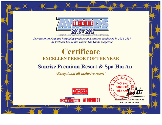 Mùa giải thưởng liên tiếp tại Sunrise Premium Resort & Spa Hội An