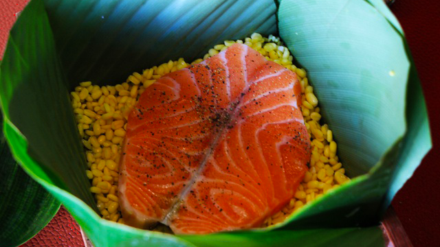 chung cake, tet chung cake, unique cake taste, variation of banh chung, 3 types of strange banh chung on tet holiday called salmon, geese and salted eggs