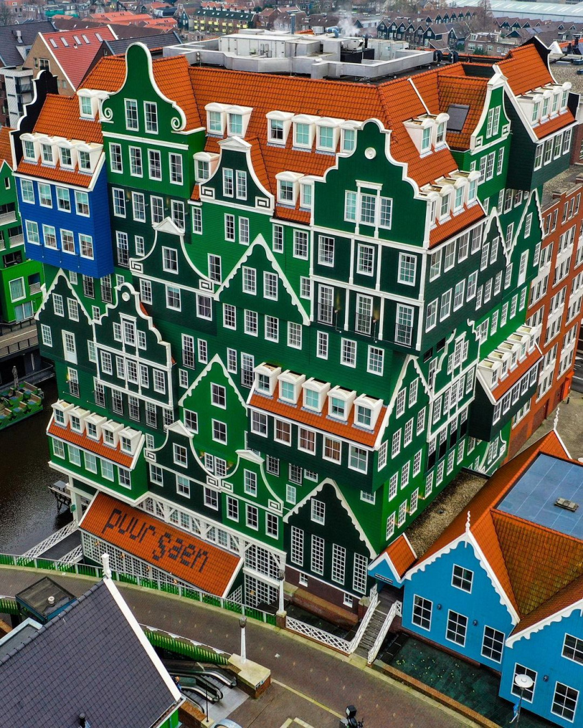 amsterdam, holland tourism, hotels in the netherlands, inntel hotels, netherlands, travel around europe, unique hotel in the netherlands, assembled from 70 different houses