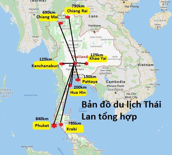 Bản đồ các địa điểm du lịch Thái Lan 2022 tổng hợp từ A-Z