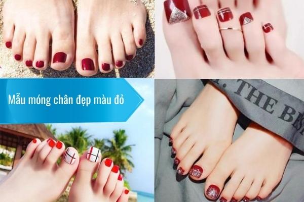 Bộ 24 Móng chân giả đính đá móng chân giả màu đỏ đô kèm keo  dũa   Shopee Việt Nam