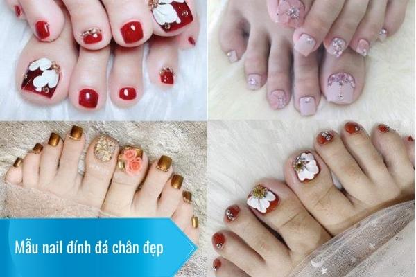 Bộ 24 móng chân giả màu đỏ đính đá kèm keo  Shopee Việt Nam