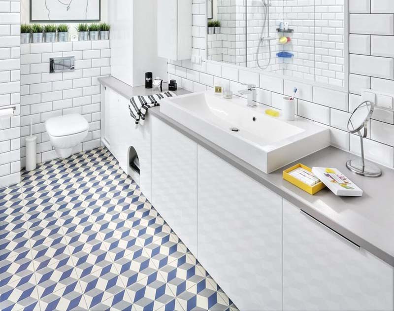 Phòng tắm thêm ấn tượng với họa tiết hình học