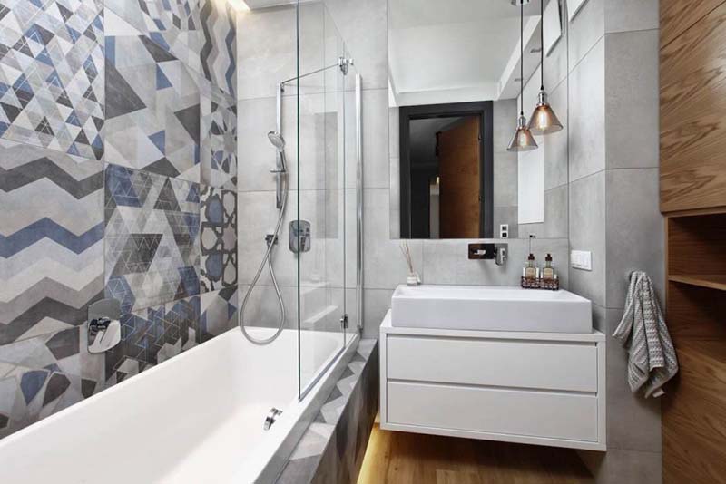 , phòng tắm thêm ấn tượng với họa tiết hình học