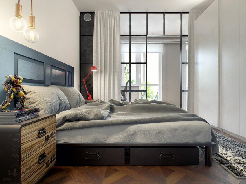 , phong cách công nghiệp quyến rũ trong căn hộ một phòng ngủ