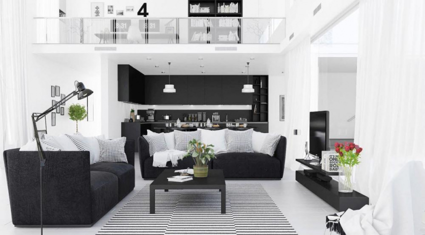 Ấn tượng với loạt phòng khách tông màu đen - trắng hiện đại