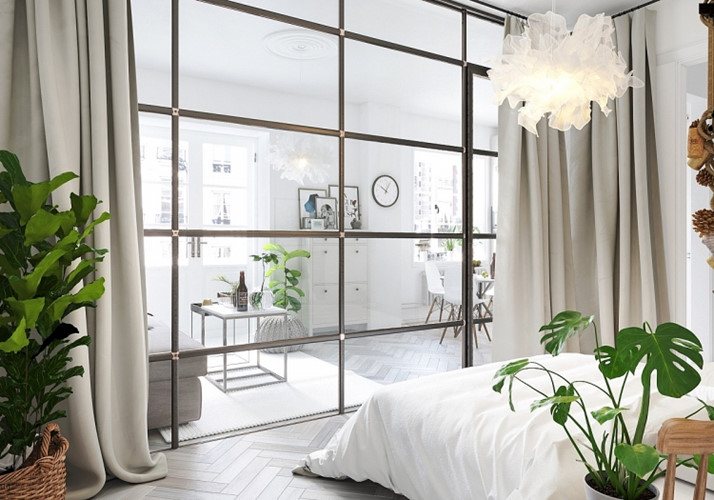, tường kính phòng ngủ - giải pháp thiết kế nội thất cho căn hộ nhỏ