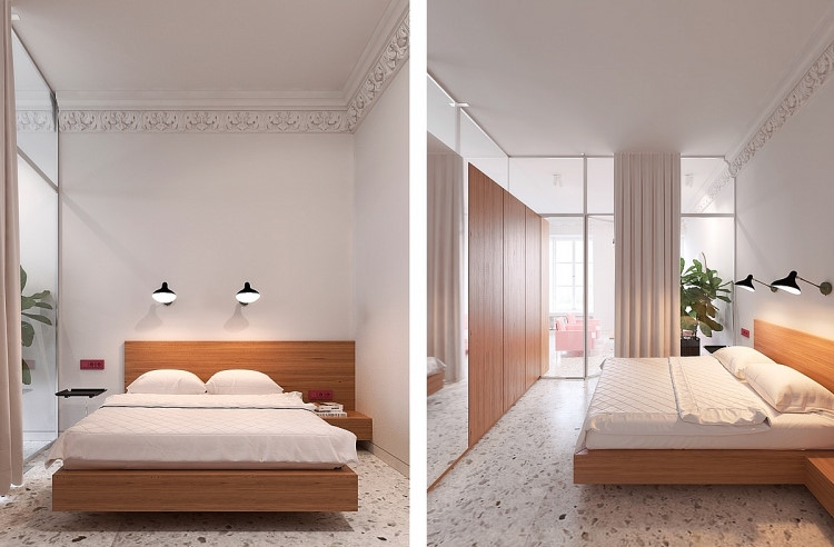 , tường kính phòng ngủ - giải pháp thiết kế nội thất cho căn hộ nhỏ