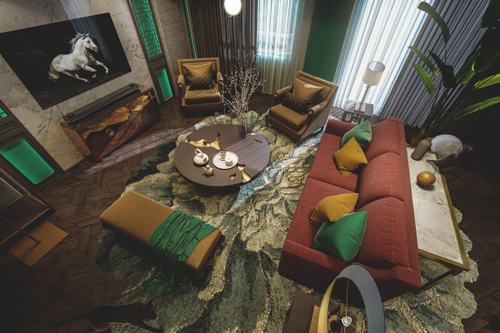 , phòng khách kết hợp hài hòa phong cách cổ điển và hiện đại