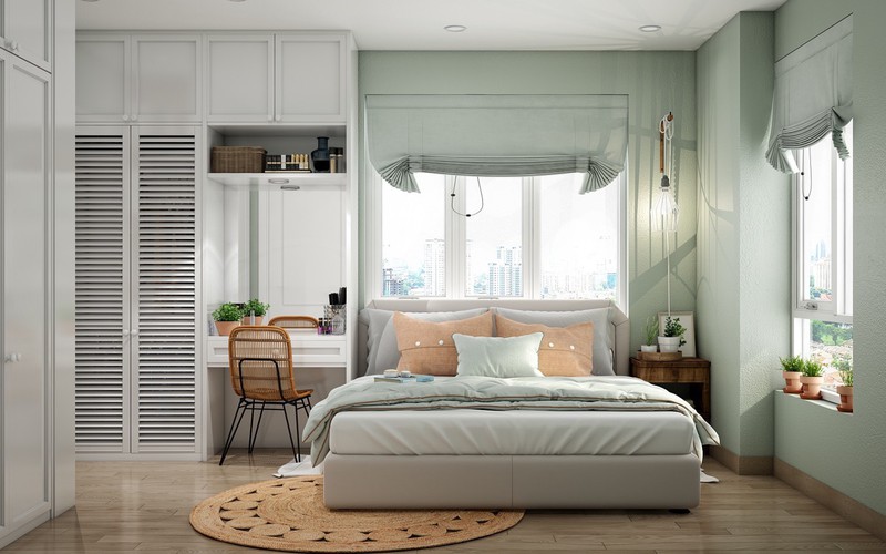, mẫu phòng ngủ tông màu xanh lá tràn đầy năng lượng