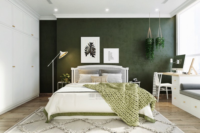, mẫu phòng ngủ tông màu xanh lá tràn đầy năng lượng