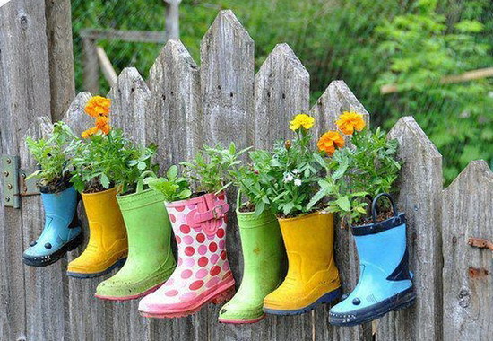 , sân vườn sinh động hơn với cây trồng trong những chiếc giày