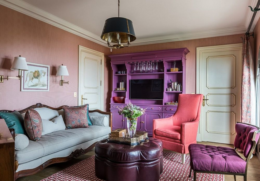 , những mẫu phòng khách đẹp quyến rũ với tông màu hồng pastel dịu ngọt