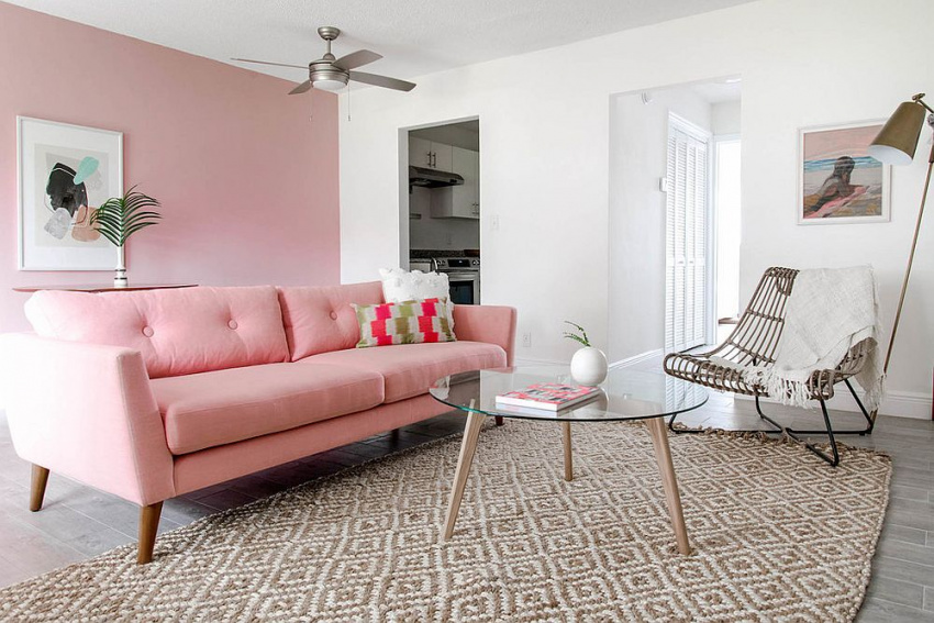 , những mẫu phòng khách đẹp quyến rũ với tông màu hồng pastel dịu ngọt