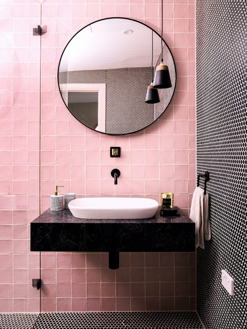 , phòng tắm màu hồng ngọt ngào dành cho cô nàng sành điệu